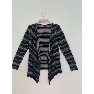 Volcom Womens Black White Geometric Tribal Open Front Waterfall Cardigan XS S